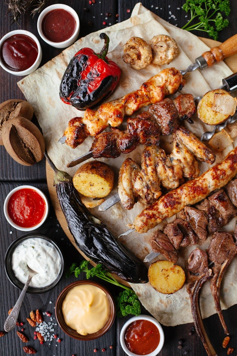 Grilled skewers and sides
